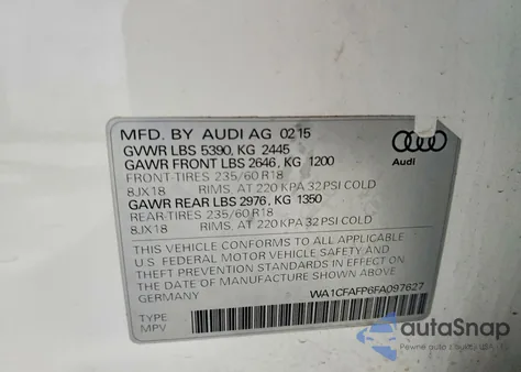 2015 Audi Q5 Premium z USA, uszkodzony, nr VIN WA1CFAFP6FA097627